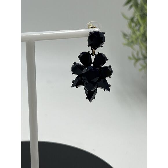 J. Crew Designer Blue Crystal Cut Stone Flower Shape Dangle Statement Earrings - Picture 13 of 14